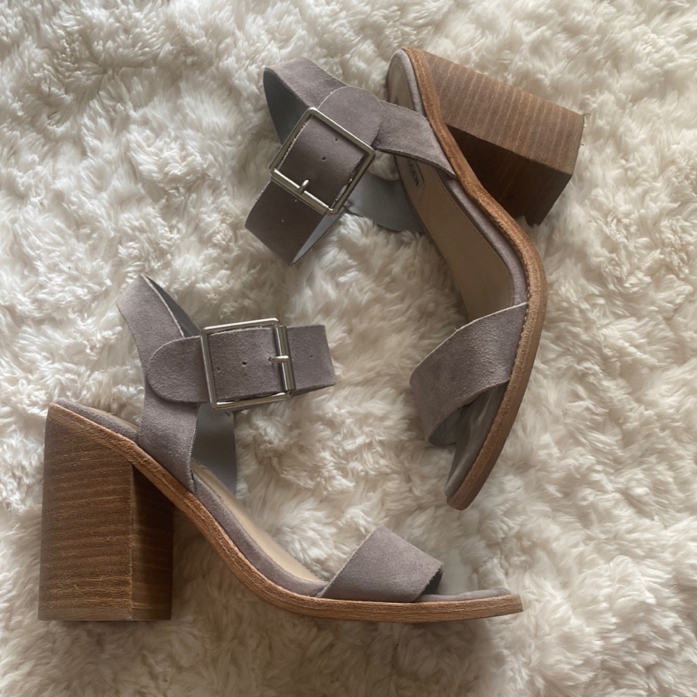 [Steve Madden] Gray Leather Colette Heeled Sandals
